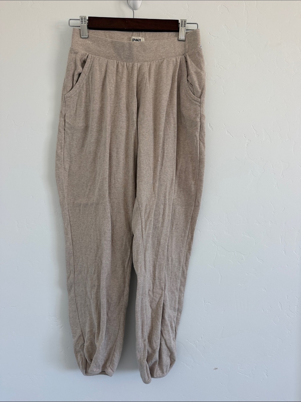 Pact Organic Cotton Jogger Pants Women’s Small Oatmeal Beige Lounge Pockets